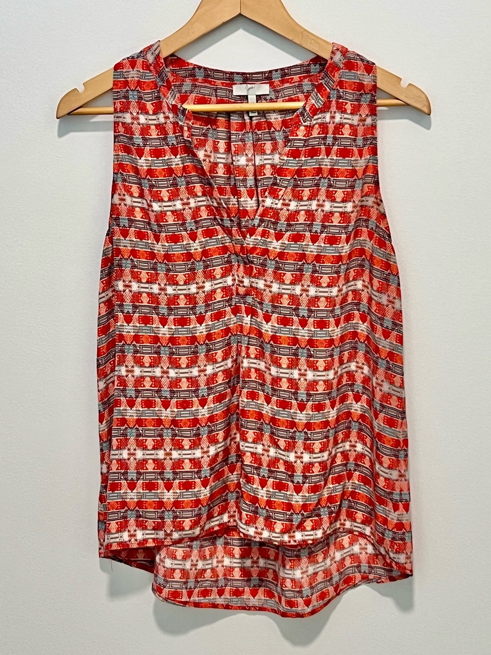 Joie Silk Geometric Sleeveless Blouse Red Multi Size M